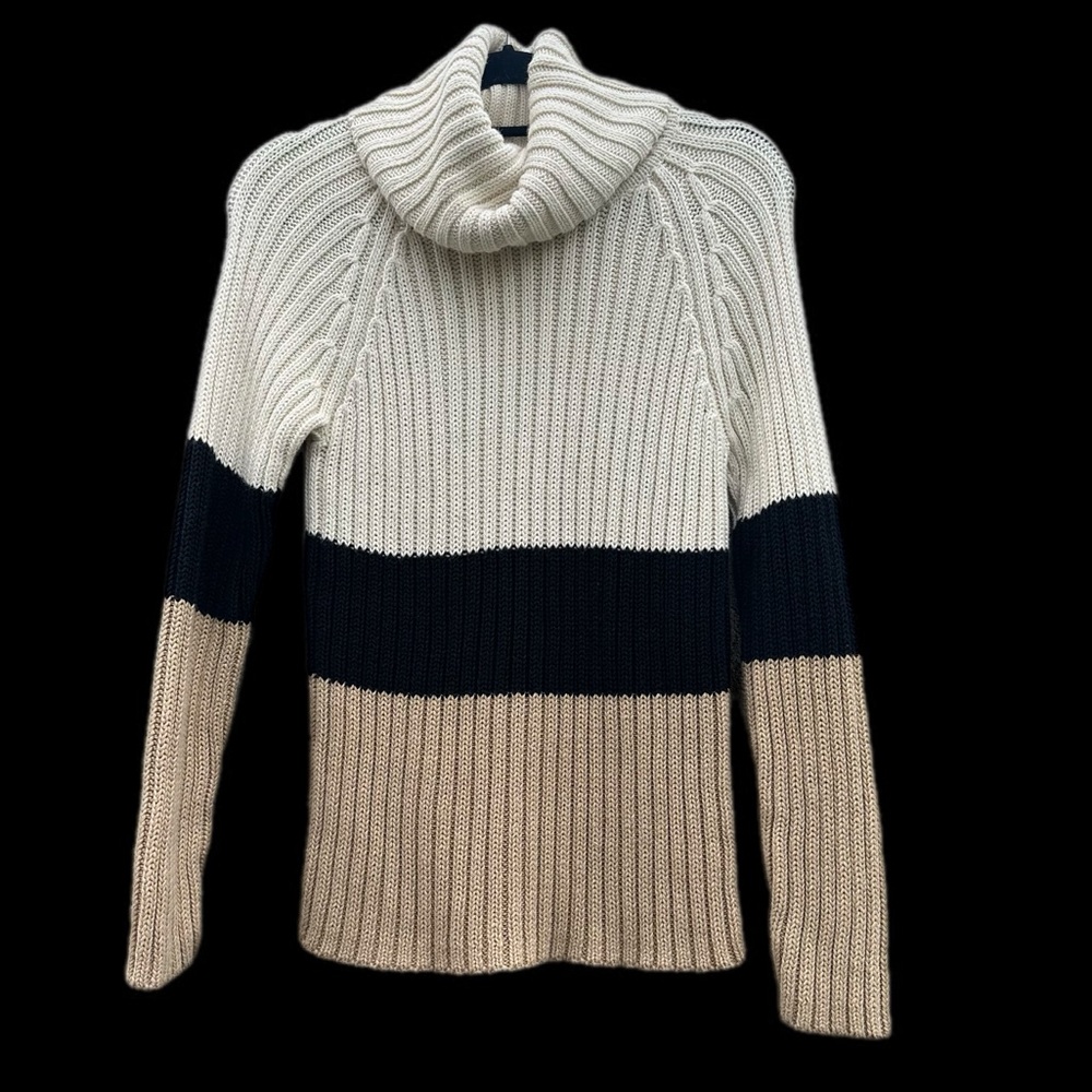 Y2K vintage New York & Co ramie/cotton color-block ribbed slouch turtleneck, M